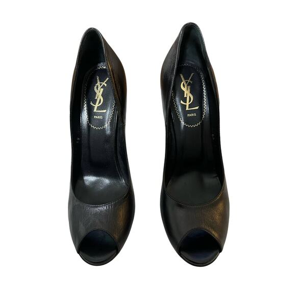 Yves Saint Laurent Black leather peep toe chunky platform pumps size 38 - Picture 2 of 9